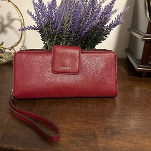 Fossil Red Leather Wristlet Wallet